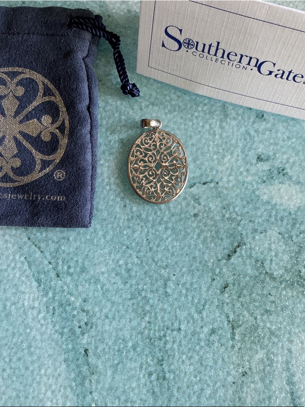Southern Gates Silver Scroll Filigree Oval Pendant